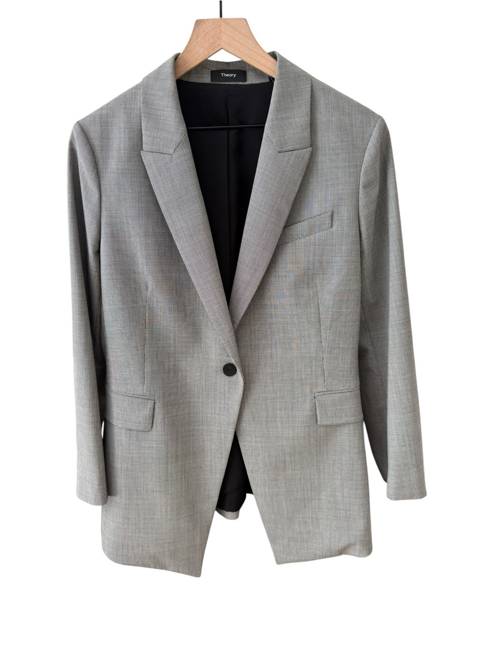 Theory Etiennette B Traceable Wool Houndstooth Blazer Gray Black 12 Tailored